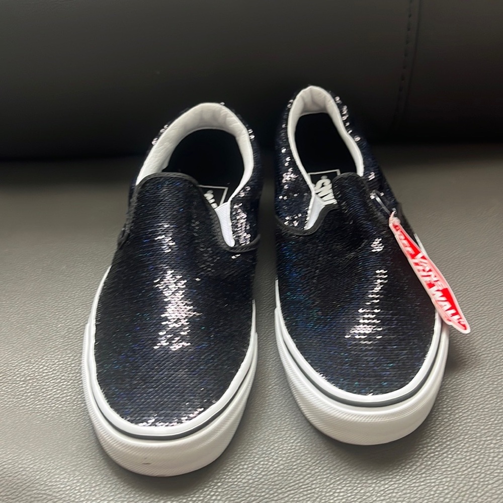 BRAND NEW black sequence classic slip on vans